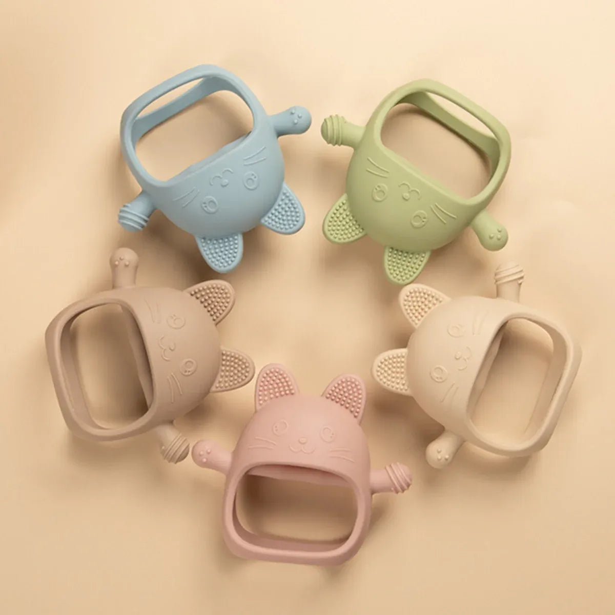 Baby-Crea Anneau de dentition bébé chat rose en silicone sans BPA