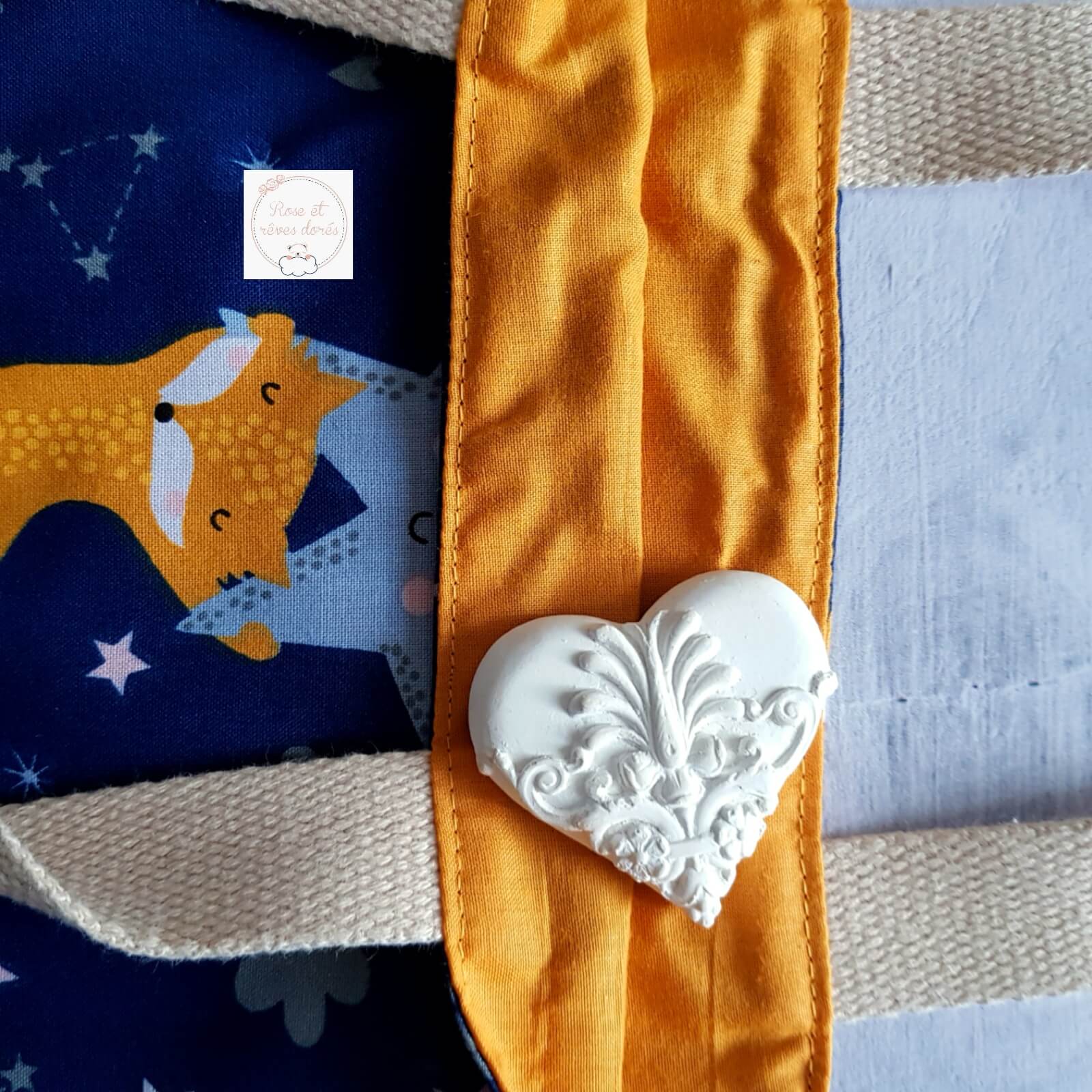 Rose et rêves dorés Sacs divers P’tit tote bag enfant Renard rêveur réversible