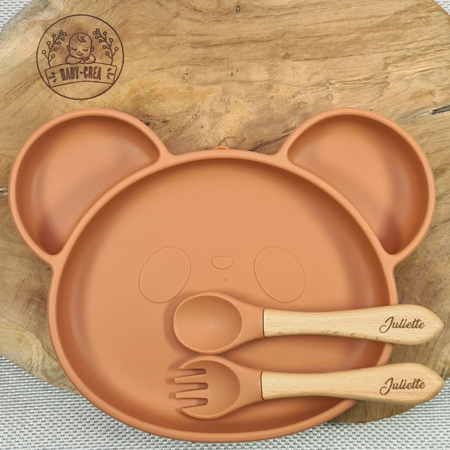 Baby-Crea Coffret repas bébé assiette panda et couverts Bleu marine