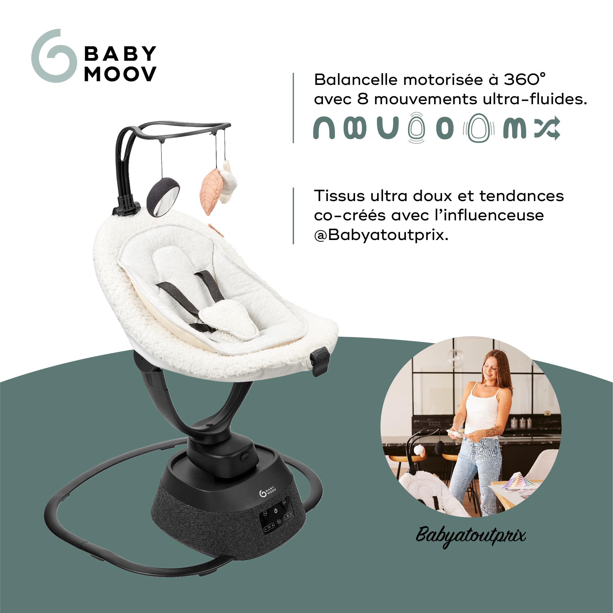Babymoov Swoon Evolution Curl White balancelle électrique bébé