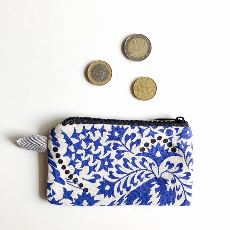 PIOLOU La Pochette pochette fleurie oiseau bleu turquoise PM