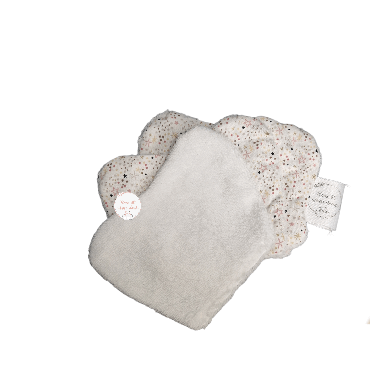 Rose et rêves dorés Fleur de lingettes Mille étoiles lavables x4 coton bambou