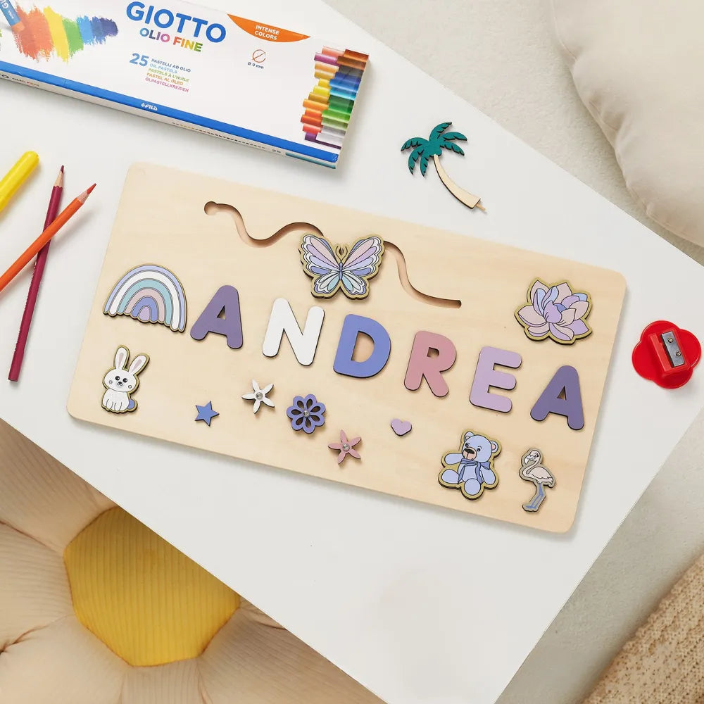Baby-Crea Puzzle bébé en bois personnalisé Puzzle Bébé prénom floral
