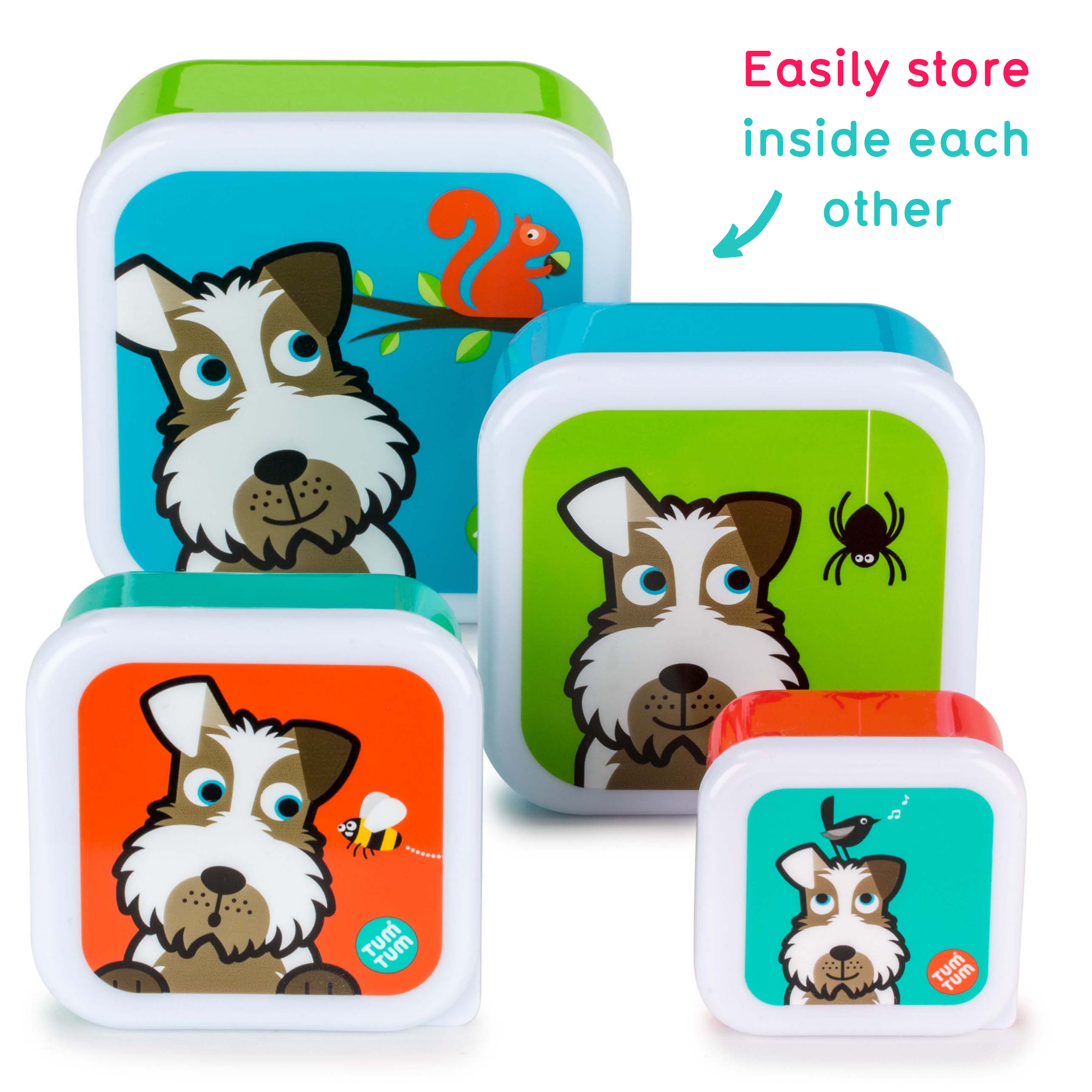 Tum Tum Lunch Boxes Set of 4 Nesting Snack Pots boîtes à goûter enfant Scruff the Dog
