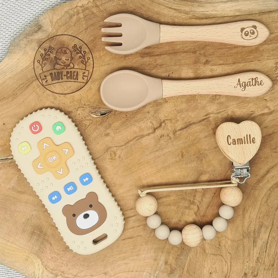 Baby-Crea Coffret naissance personnalisé coffret bébé rose pâle avec anneau télécommande