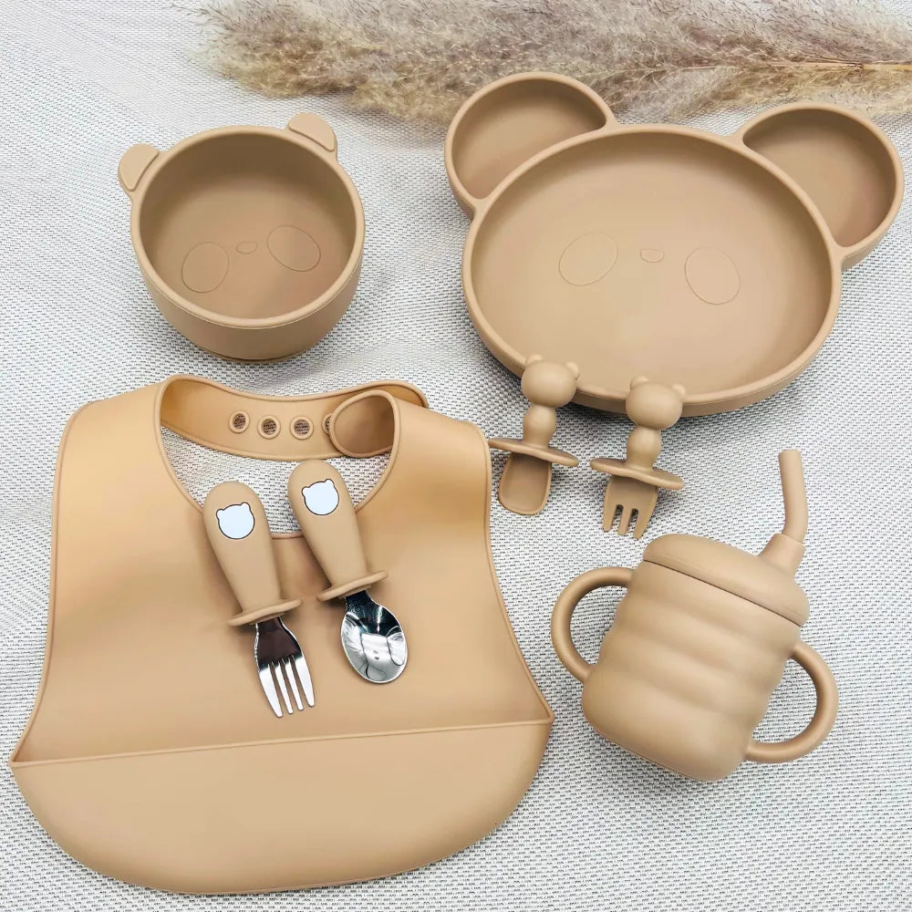 Baby-Crea Coffret repas bébé vaisselle silicone vert olive sans BPA