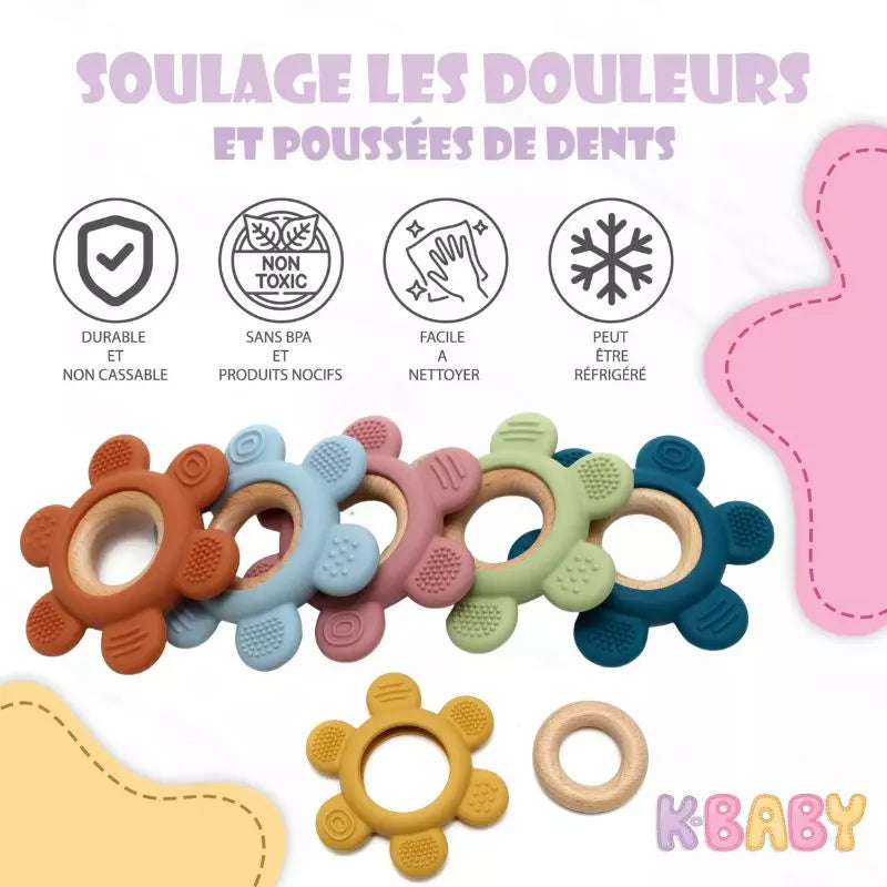 Baby-Crea Anneau de dentition bébé couronne bleu clair bois et silicone