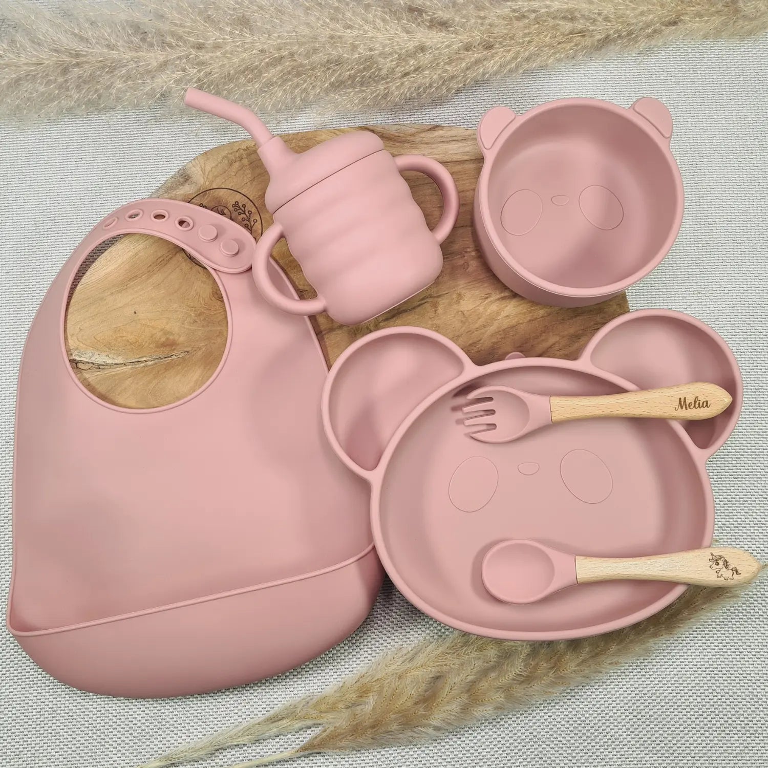 Baby-Crea Coffret repas bébé Panda coffret repas vert olive personnalisé