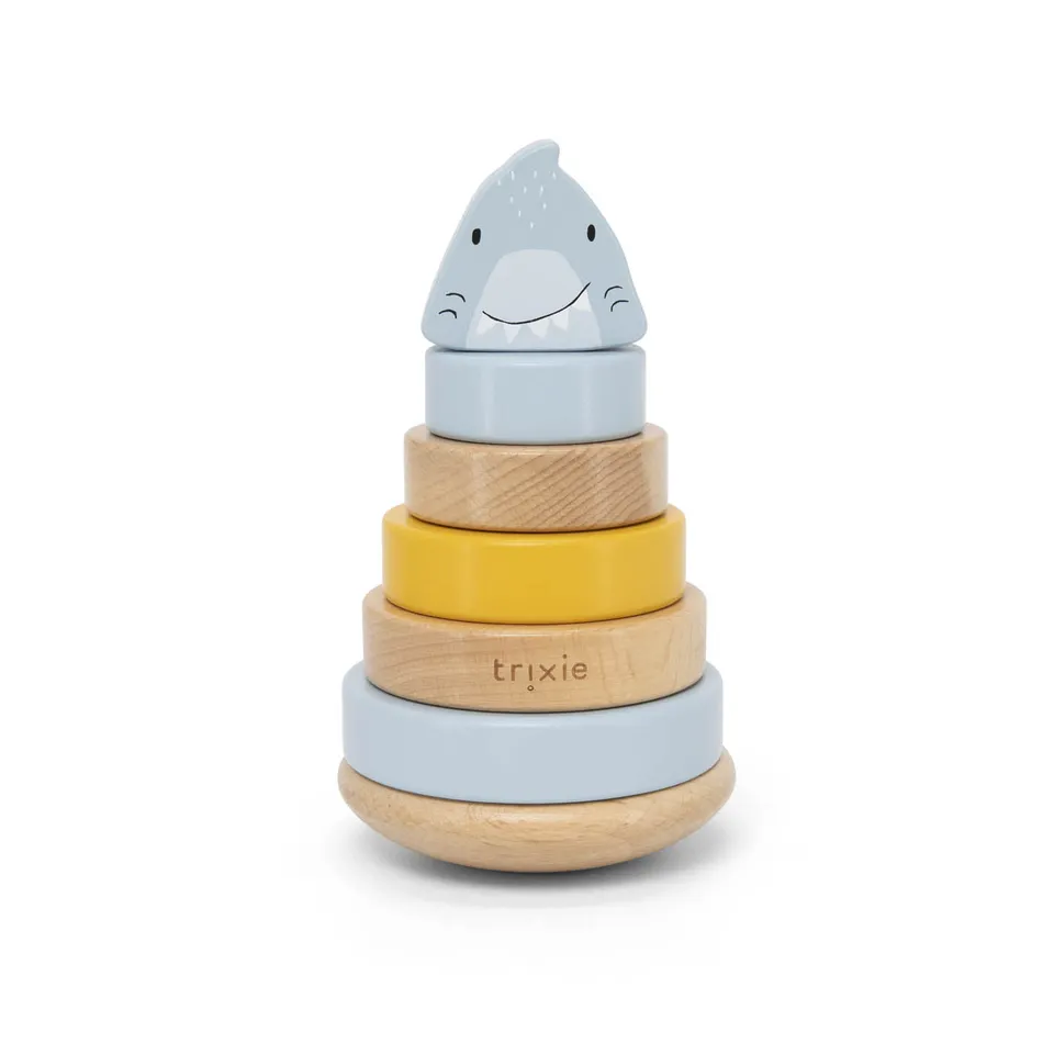 Trixie Baby Jouets à empiler Tour à empiler en bois Mr. Shark FSC
