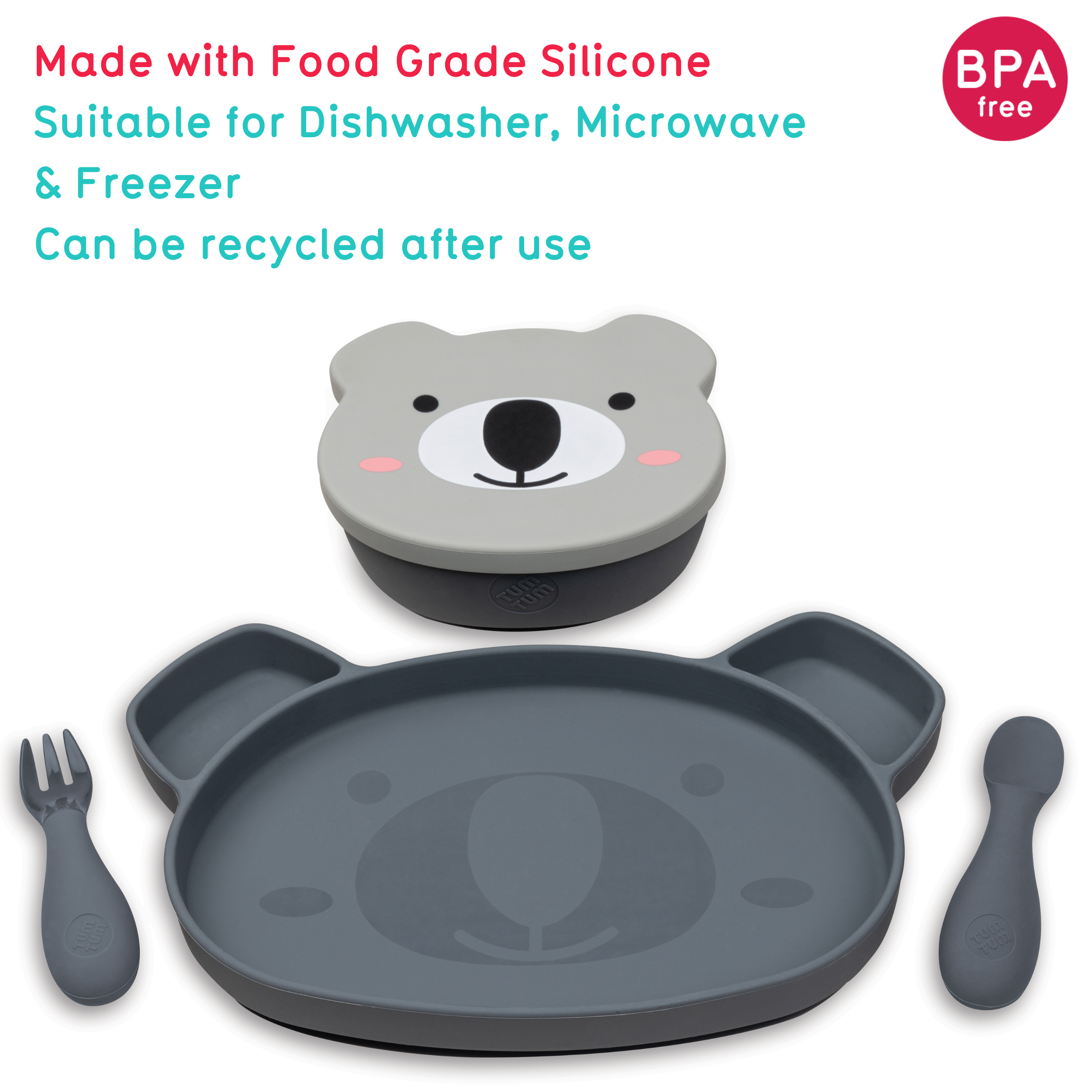 Tum Tum Bowls & Plates set repas bébé gris en silicone