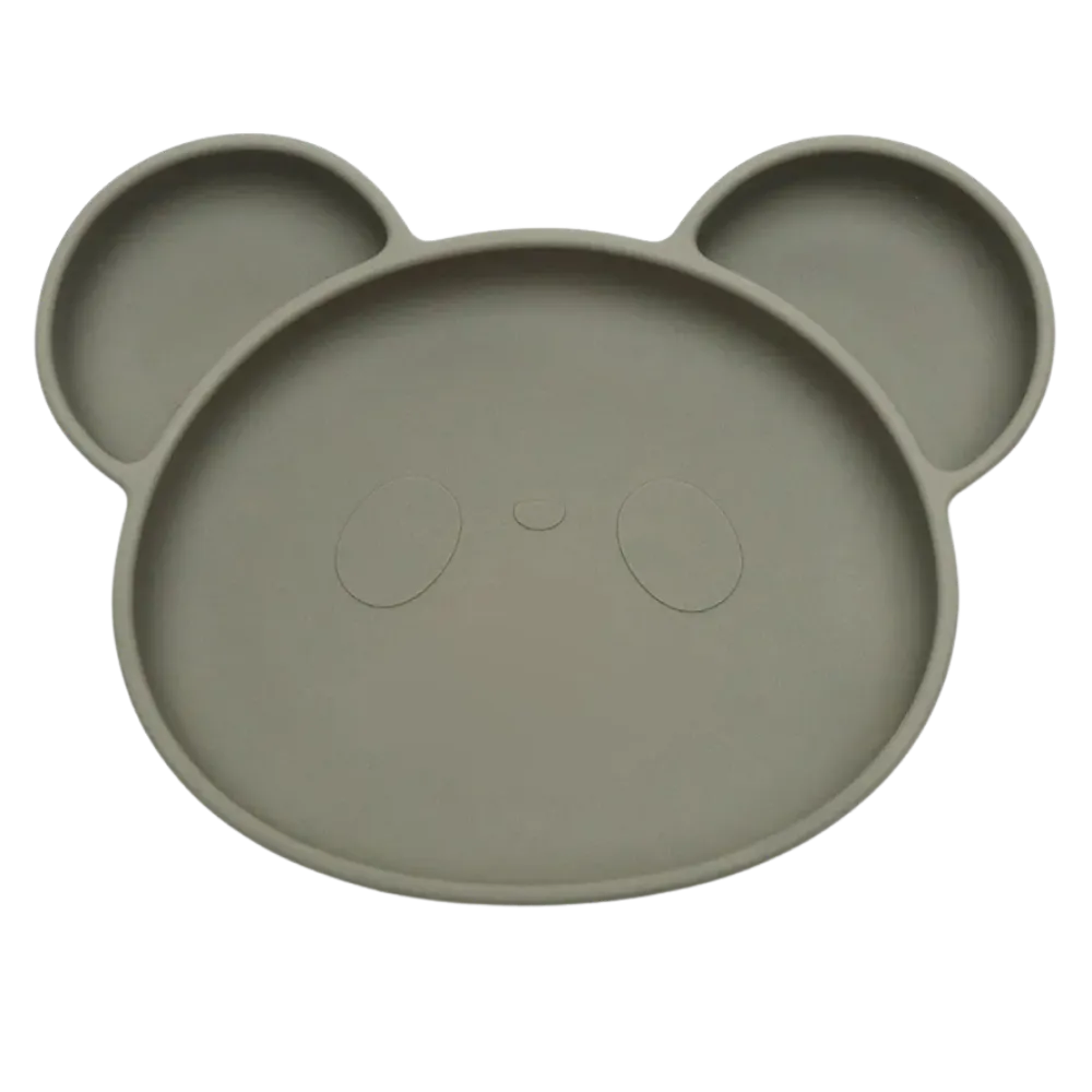 Baby-Crea Vaisselle Bébé assiette panda à ventouse vert olive silicone