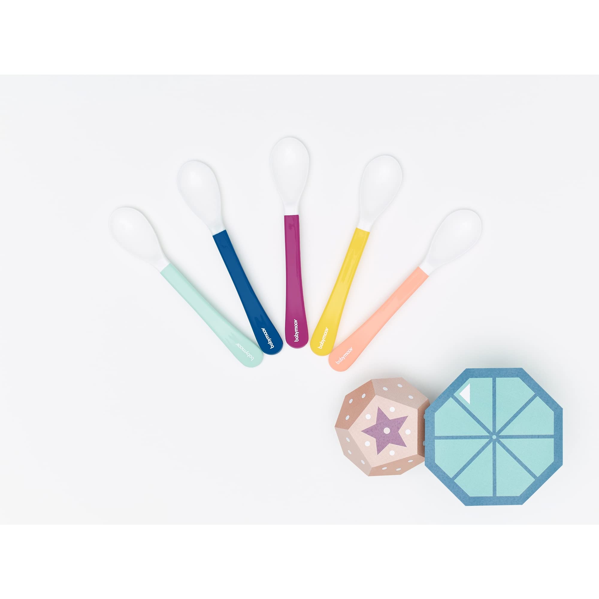Babymoov Isy Babybols lot de 5 cuillères bébé silicone multicolores 2e âge