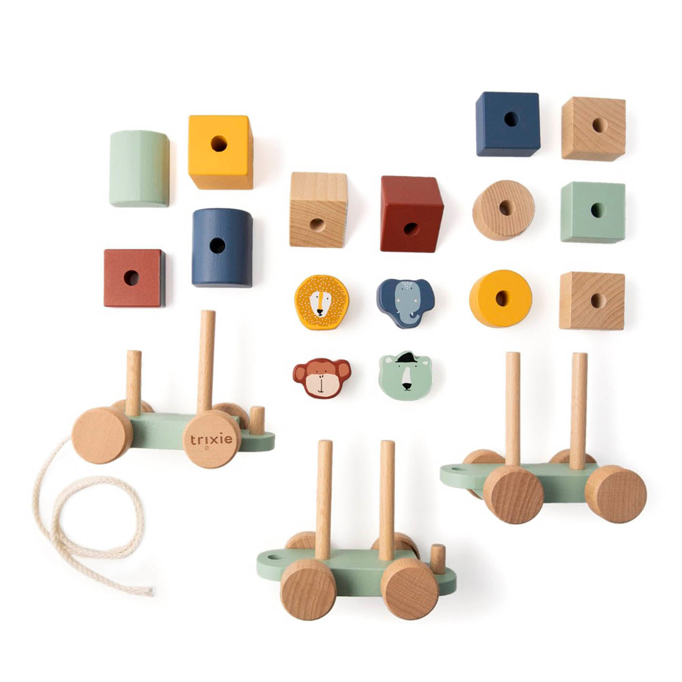 Trixie Baby Jouets à pousser et à tirer Train en bois animaux FSC