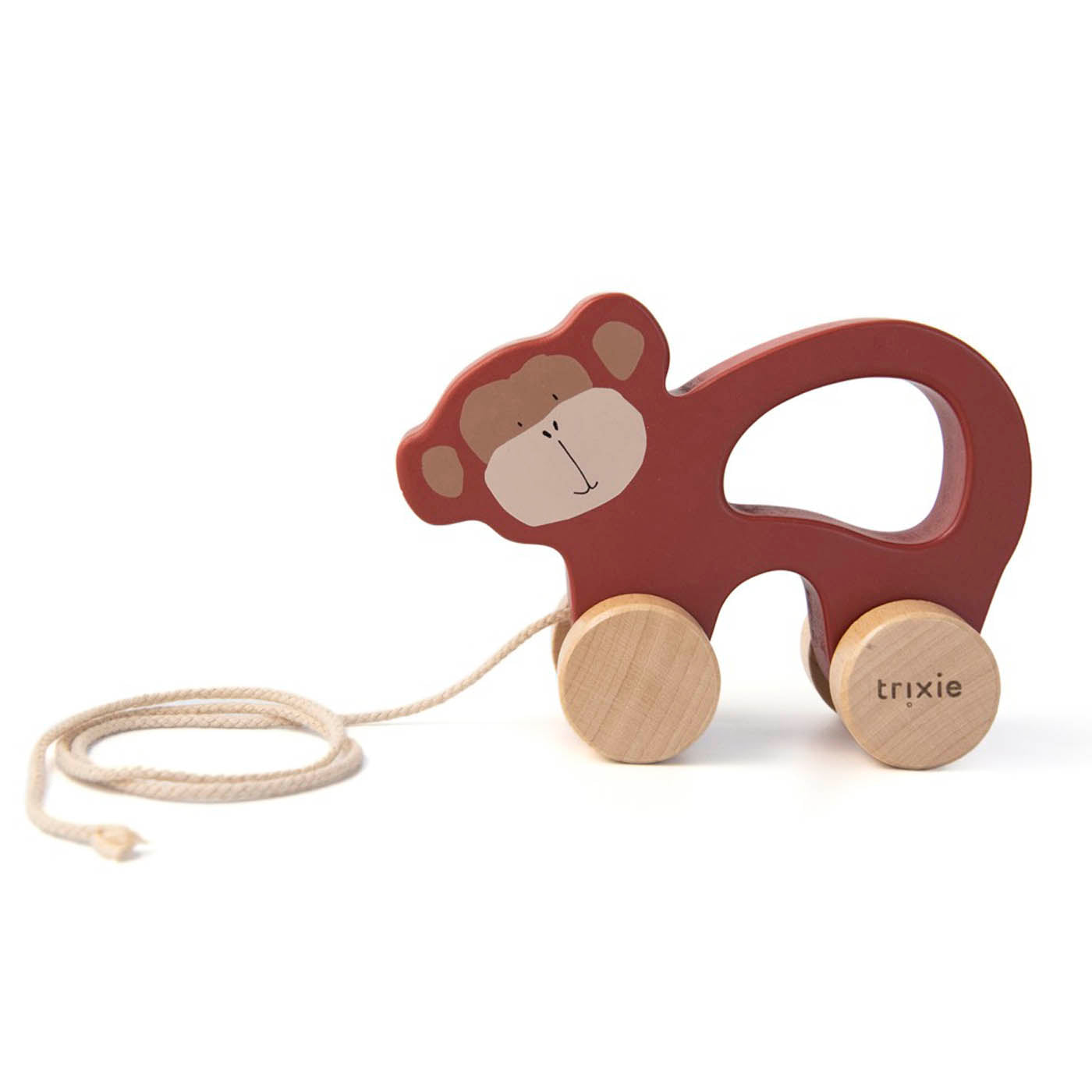 Trixie Baby Jouets à pousser et à tirer Jouet à tirer en bois Mr. Monkey en bois FSC