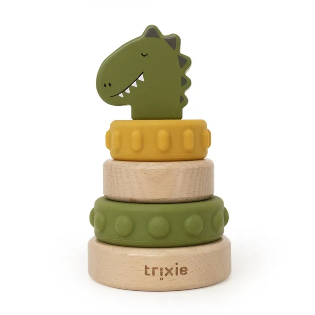 Trixie Baby Jouets à empiler Mr. Dino tour à empiler en bois et silicone