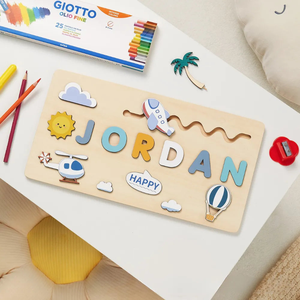 Baby-Crea Puzzle bébé en bois personnalisé puzzle prénom avion