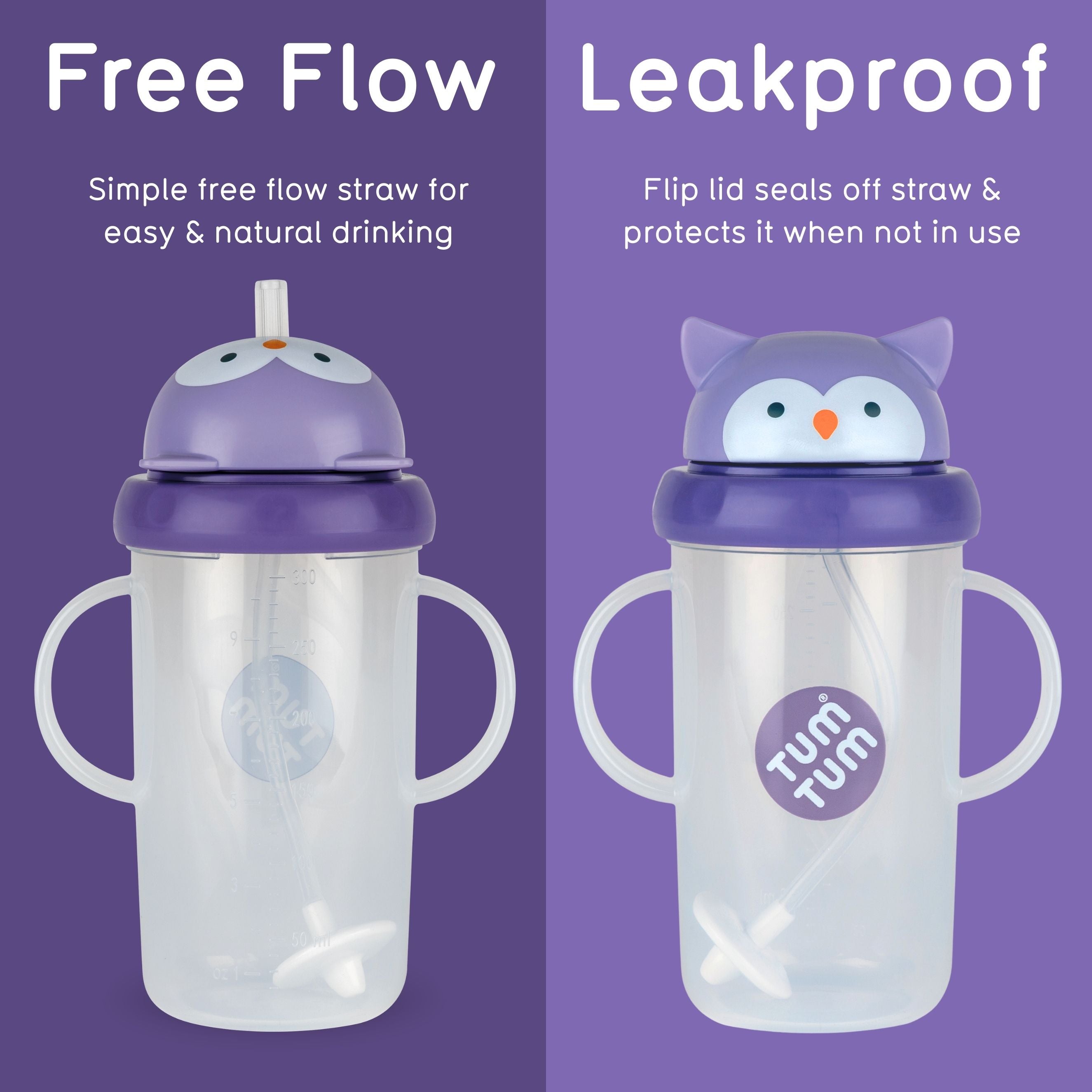 Tum Tum Cups Tall Tippy Up gobelet bébé à paille lestée Olivia Owl 300 ml