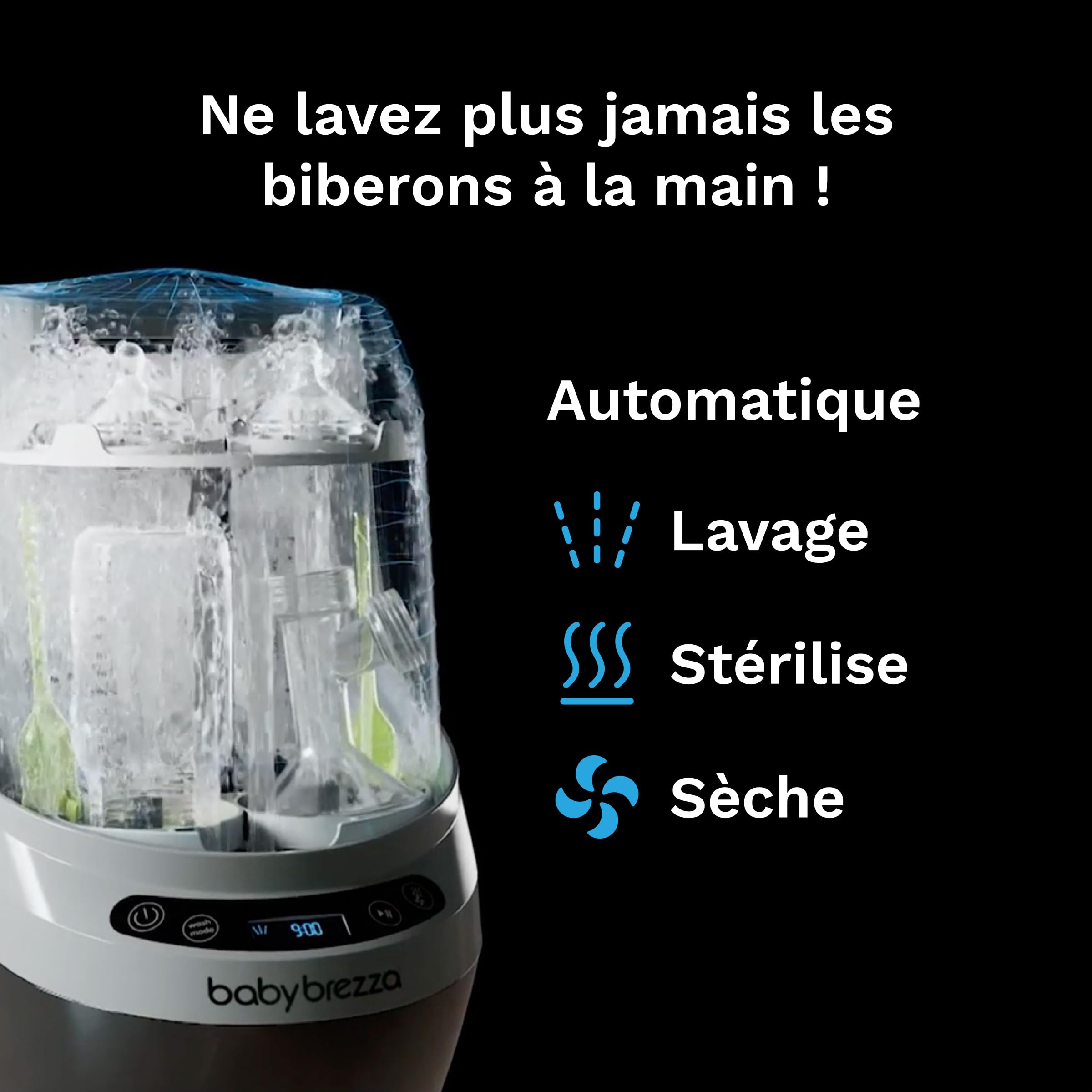 Baby Brezza Bottle Washer Pro lave-biberons noir et blanc, 4 biberons