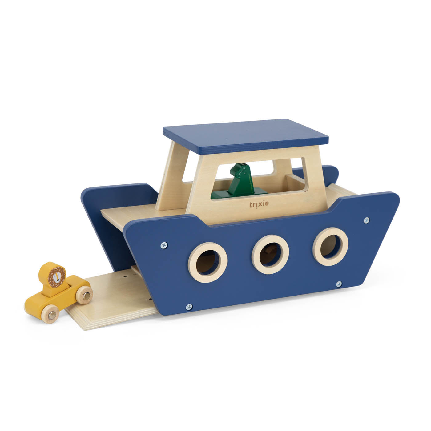 Trixie Baby Jouets à pousser et à tirer Ferry en bois jouet bateau avec rampes
