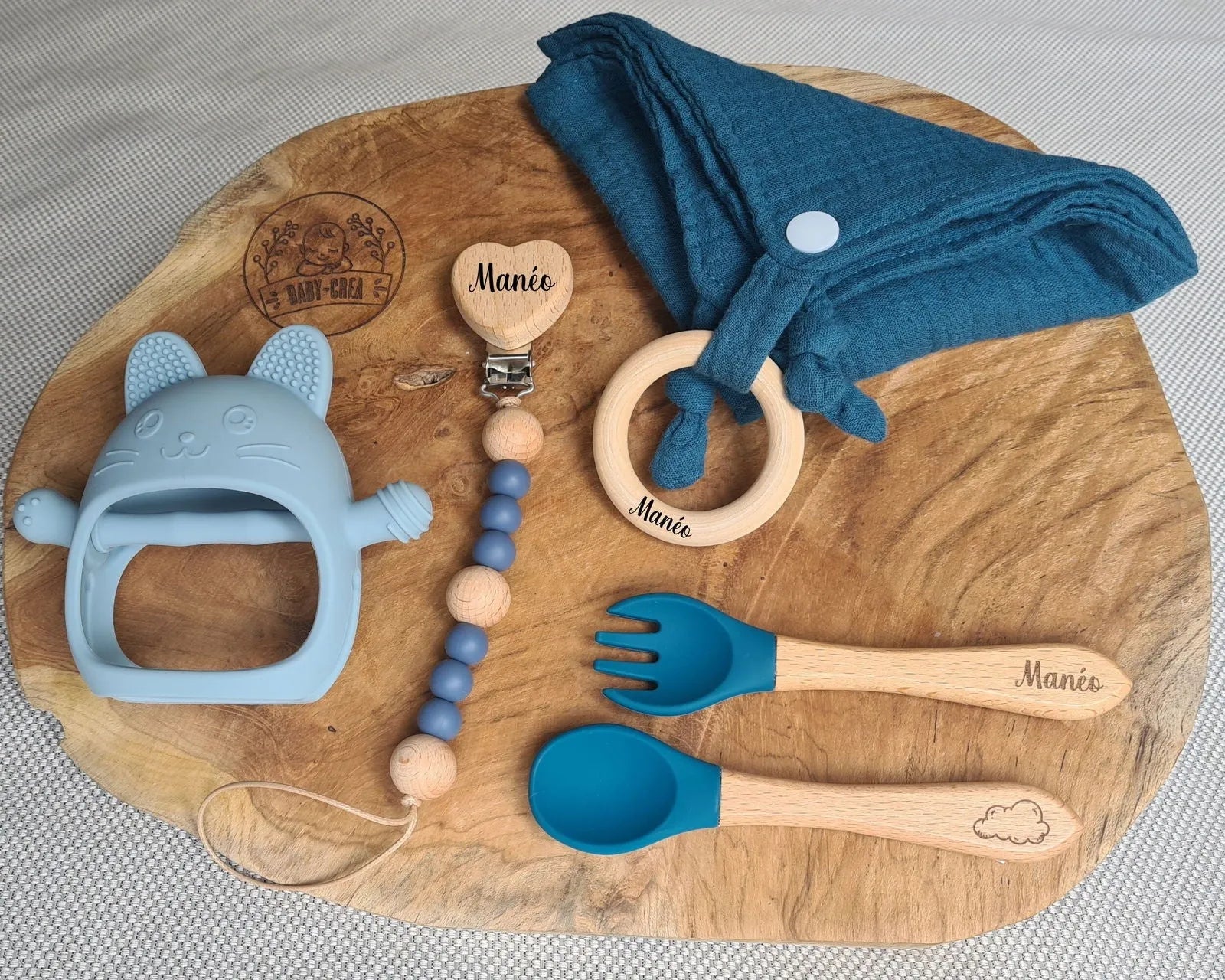 Baby-Crea Coffret naissance personnalisé Coffret Cadeau de Naissance pour Bébé bleu marine