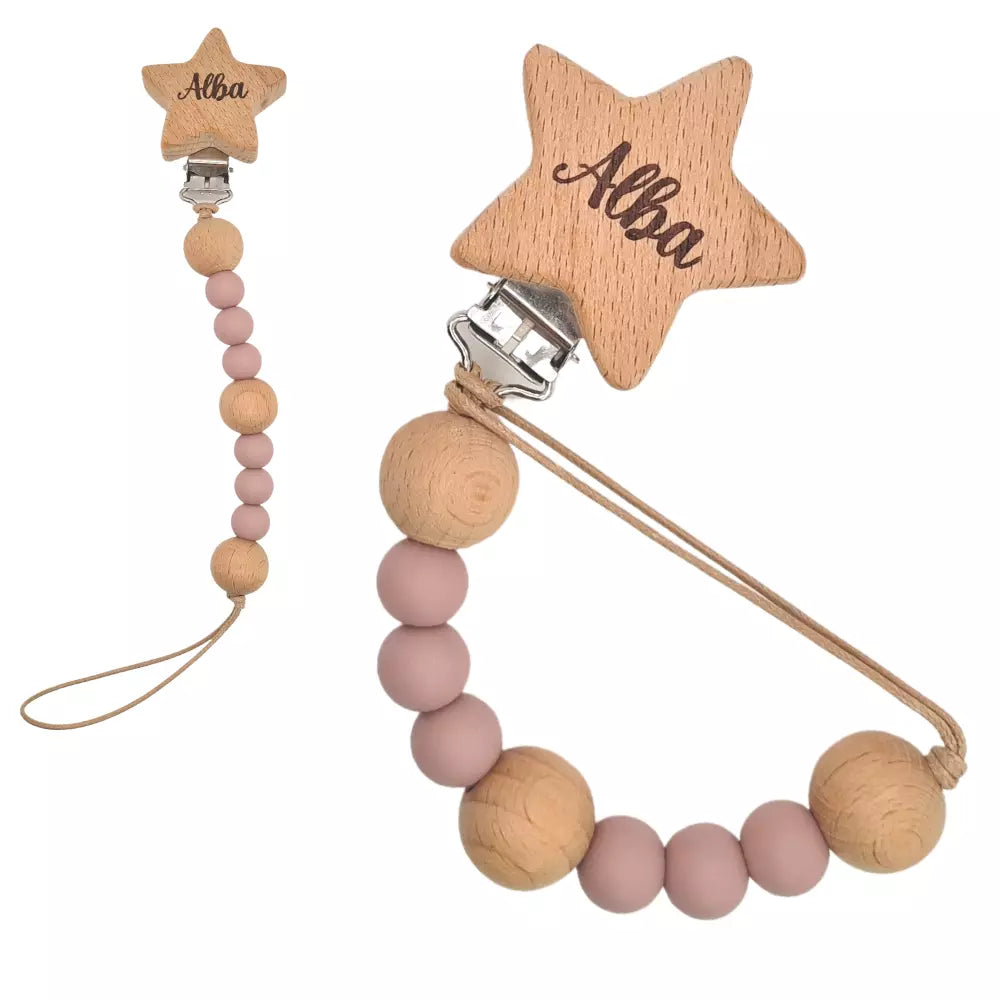 Baby-Crea Attache tétine personnalisée étoile rose pâle en silicone