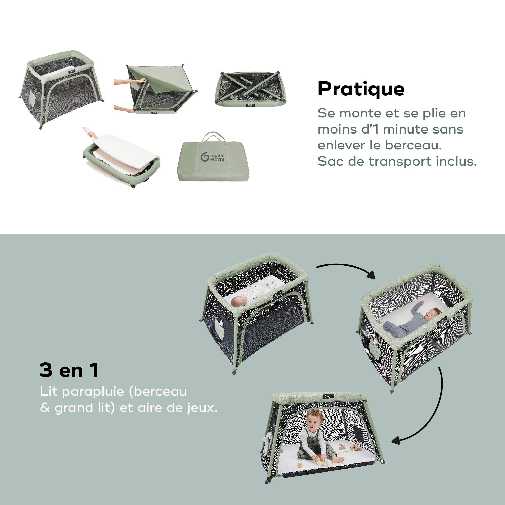 Babymoov Moov & Comfy lit parapluie 3-en-1, dès la naissance