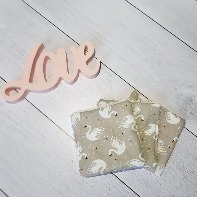 Rose et rêves dorés Lingettes, serviette visage, gants Lot de 3 lingettes Cygnes lingettes coton lavables