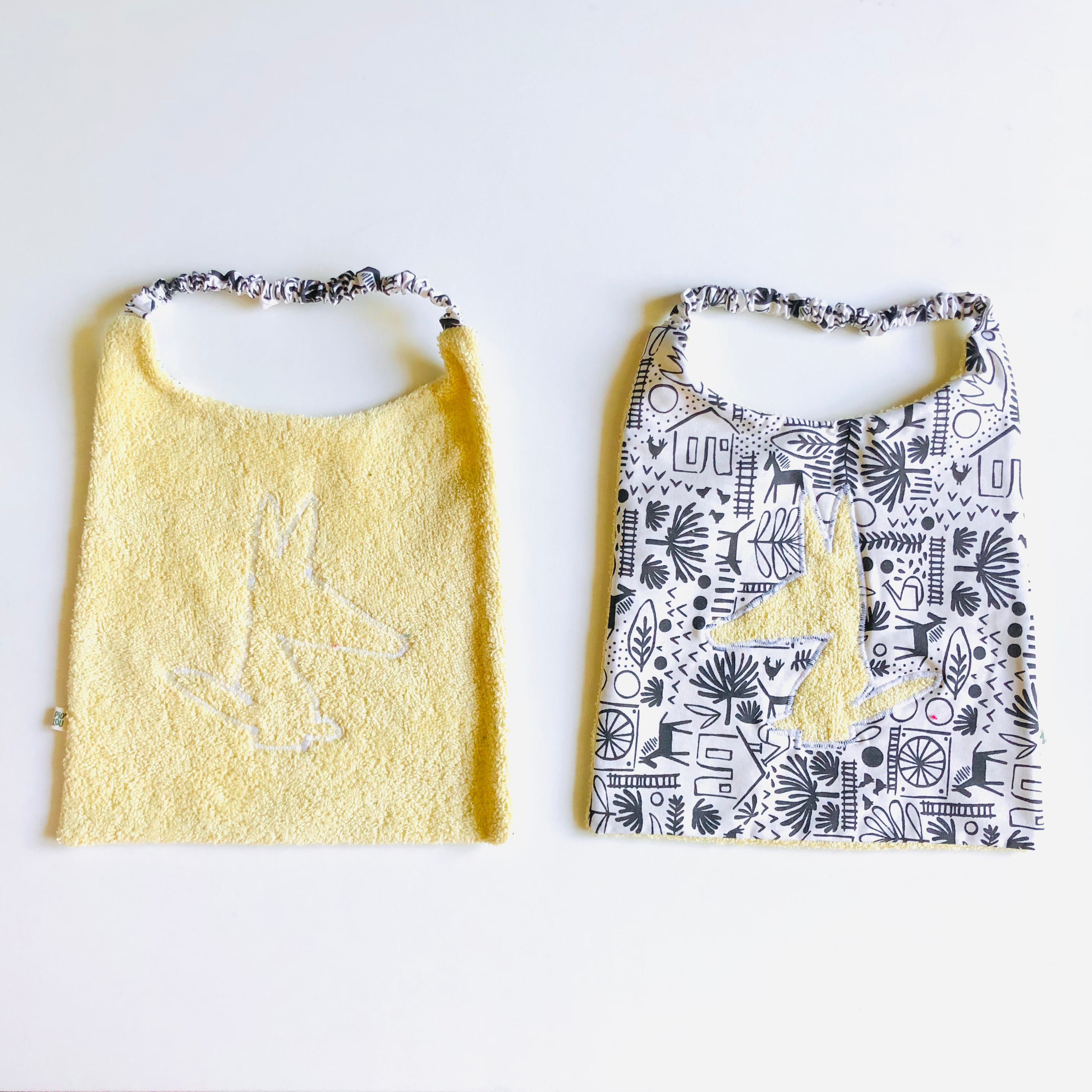 PIOLOU Le Bavoir bavoir réversible PM jaune anis 21 x 21 cm coton