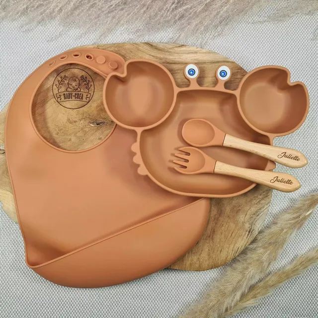 Baby-Crea Coffret repas bébé assiette Crabe Rouge tomette