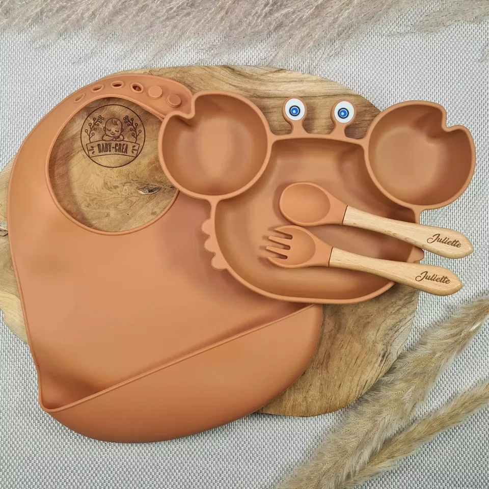 Baby-Crea Coffret repas bébé assiette Crabe Rouge tomette