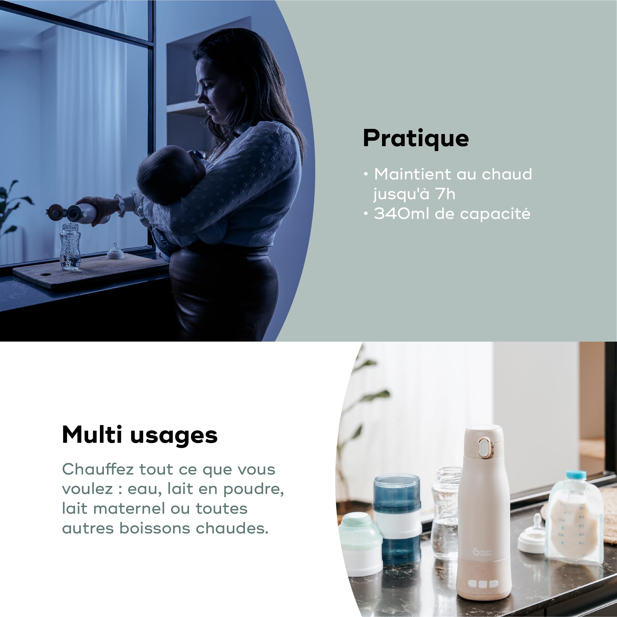 Babymoov Moov & Feed chauffe-biberon nomade beige 340 ml sans fil