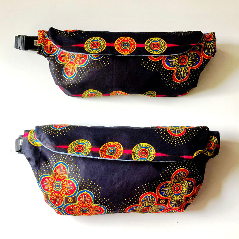 PIOLOU Le Sac Banane La banane wax noire et rouge sac banane PM coton