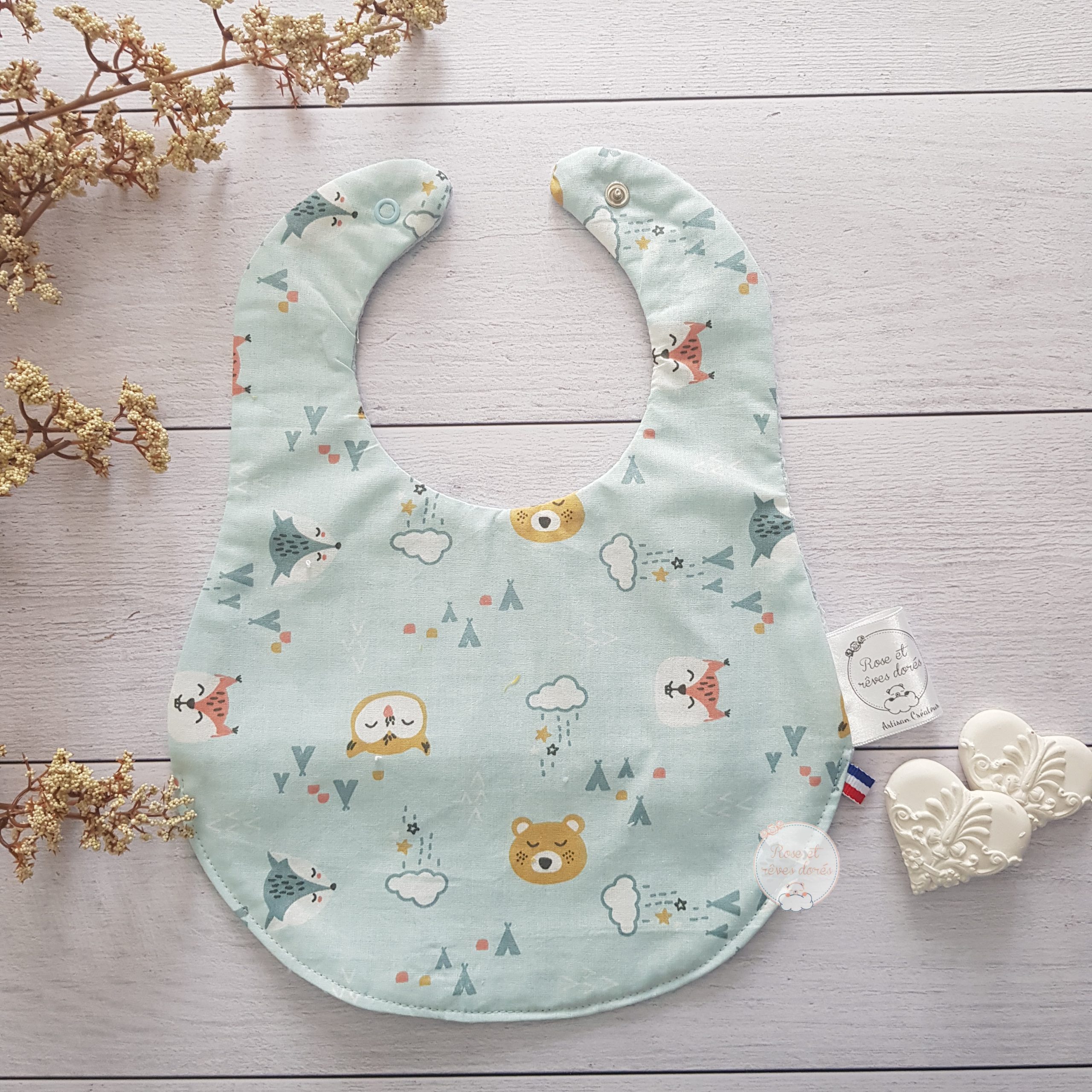 Rose et rêves dorés Bavoirs Petits animaux bavoir bébé coton
