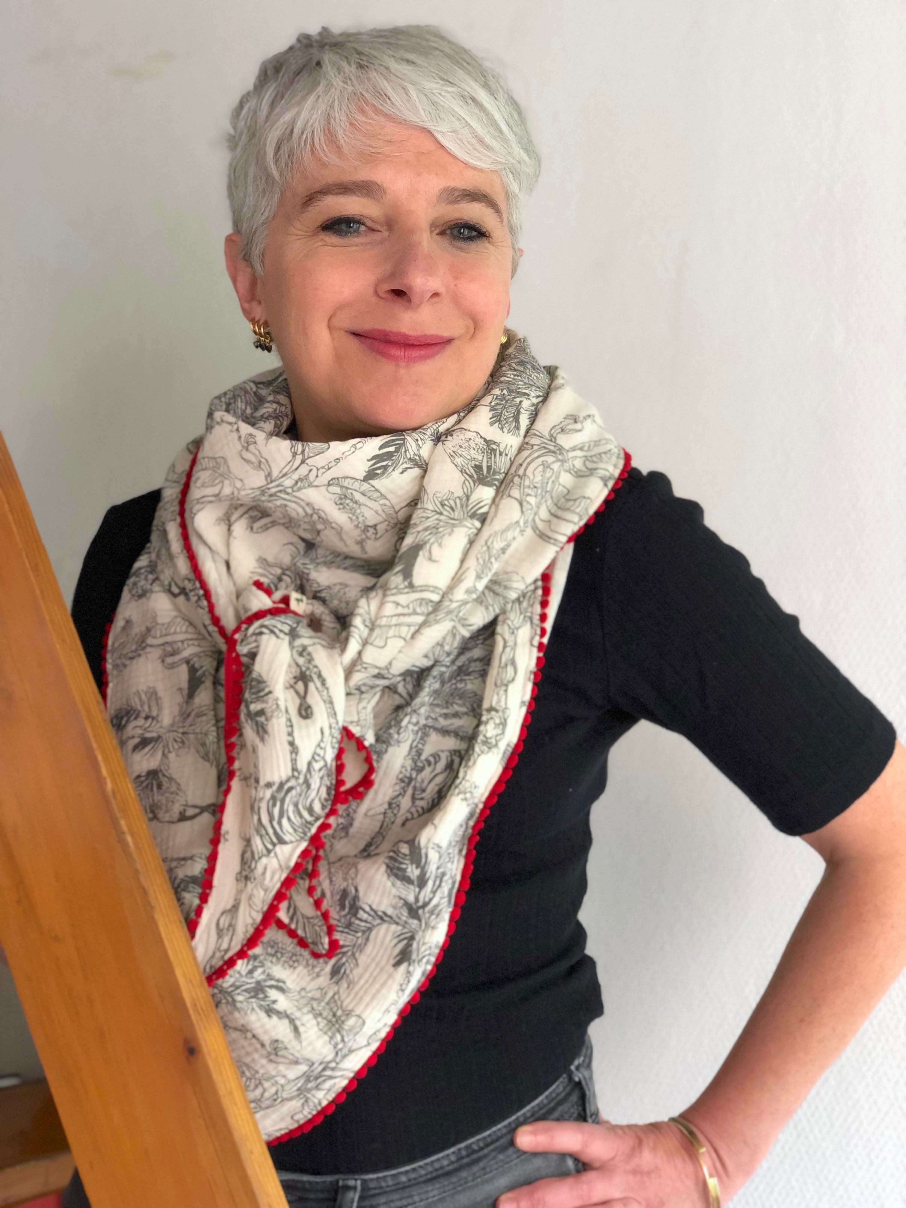 PIOLOU Le foulard Foulard double gaze de coton écru motifs jungle Rectangle 175