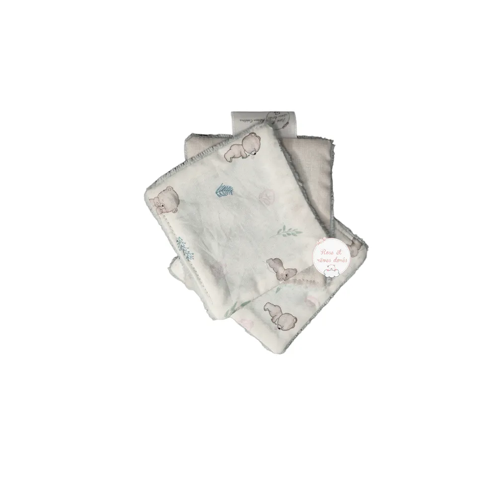 Rose et rêves dorés Lingettes, serviette visage, gants Lot de 3 lingettes Intemporels orsi bambou