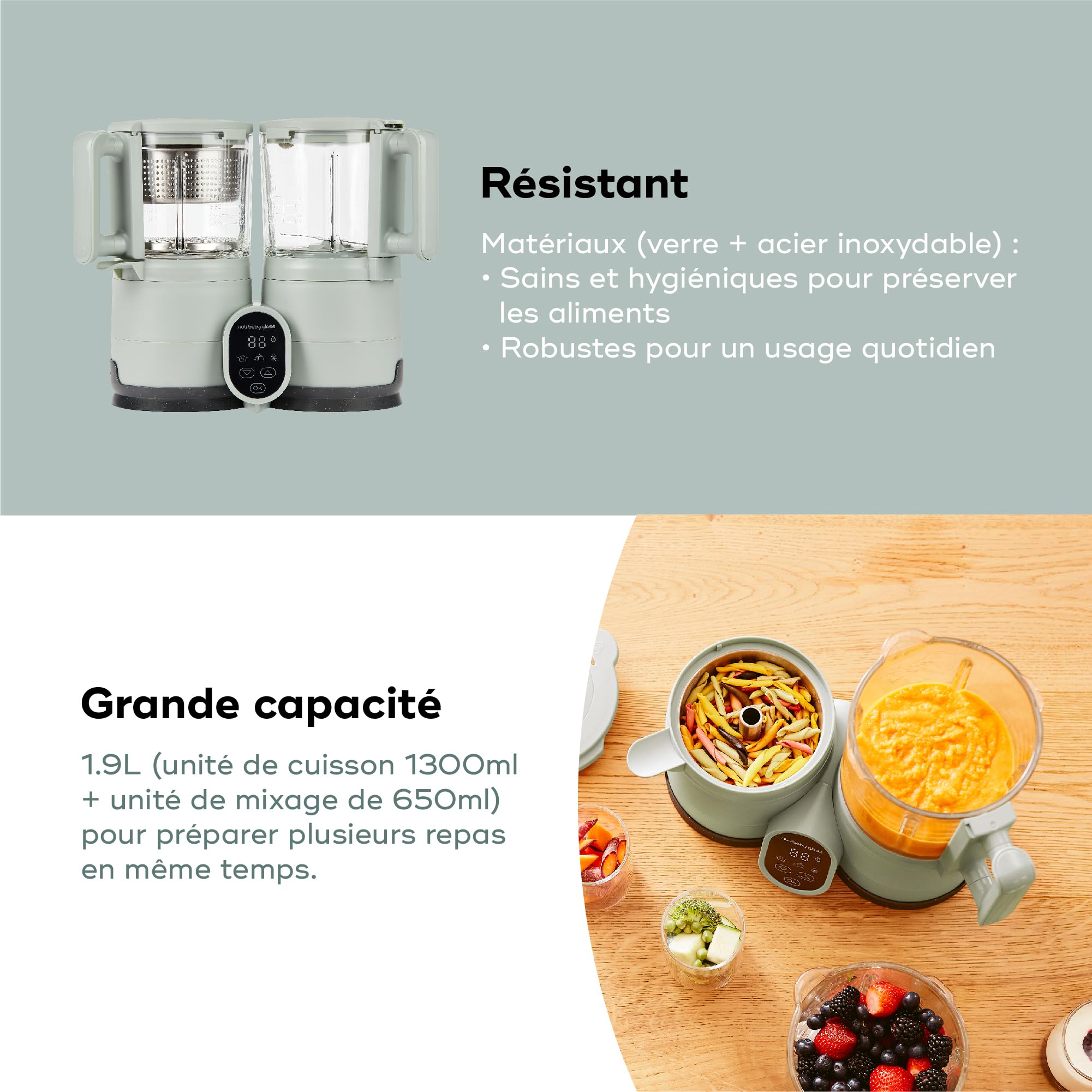 Babymoov Nutribaby Glass robot cuiseur bébé 1,9 L vert céladon