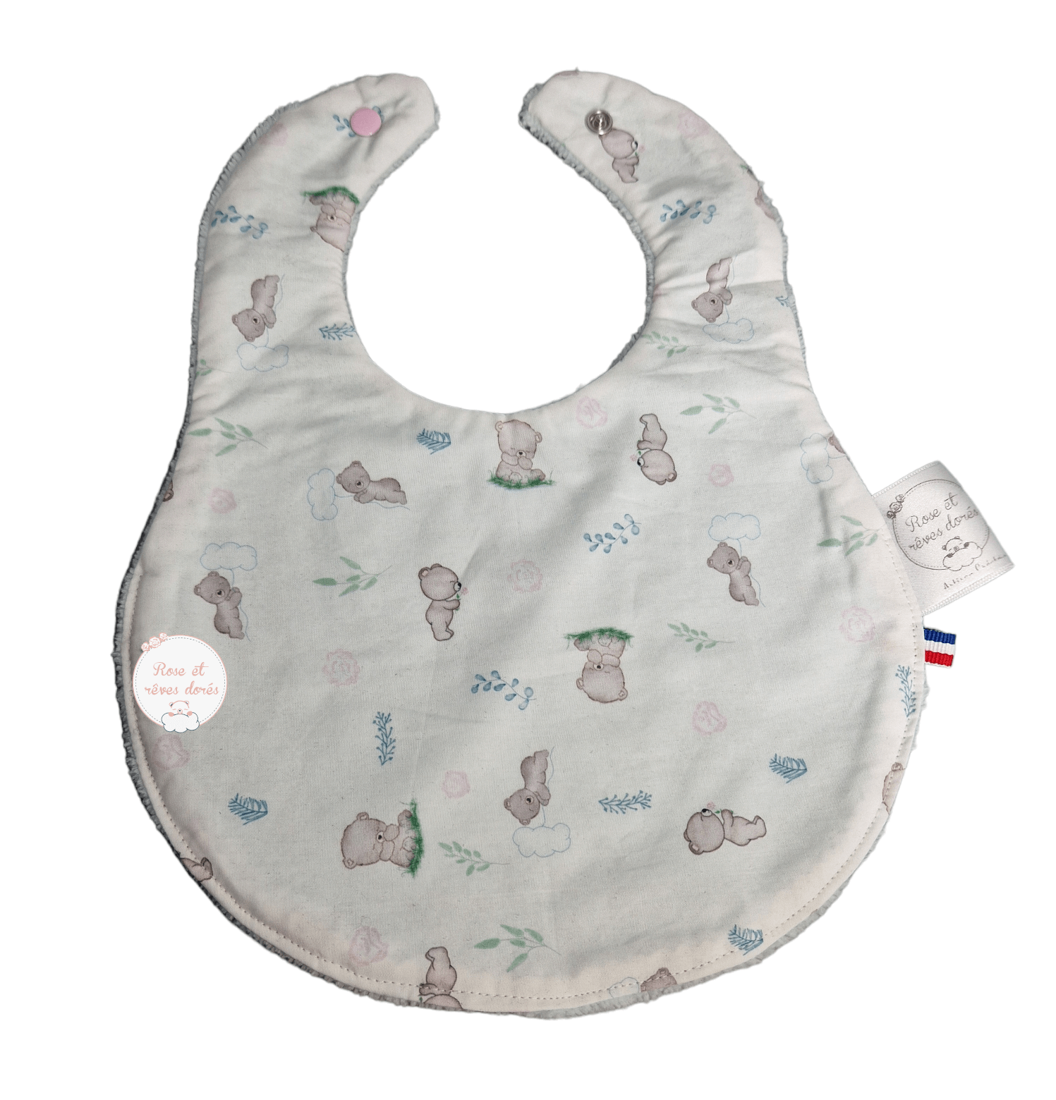 Rose et rêves dorés Bavoirs Intemporels orsi avec roses bavoir bébé coton