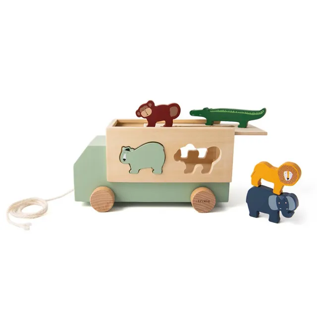Trixie Baby camion en bois animaux à tirer et formes