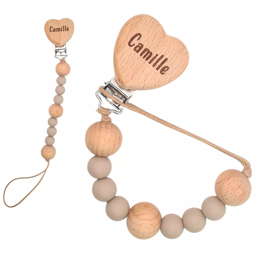 Baby-Crea Attache tétine personnalisée cœur en silicone Vert olive