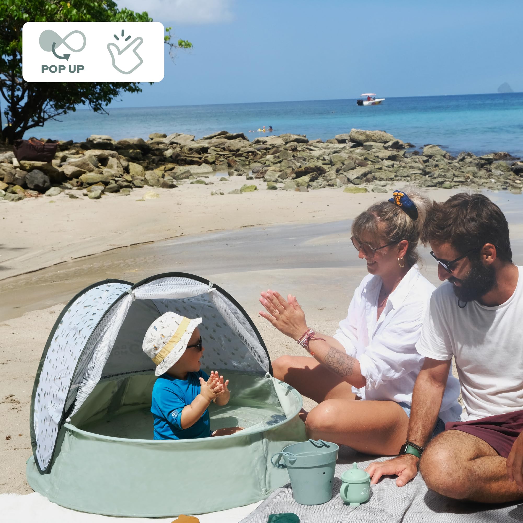 Babymoov Aquani Provence aire de jeux bébé 3 en 1 Marinière anti-UV