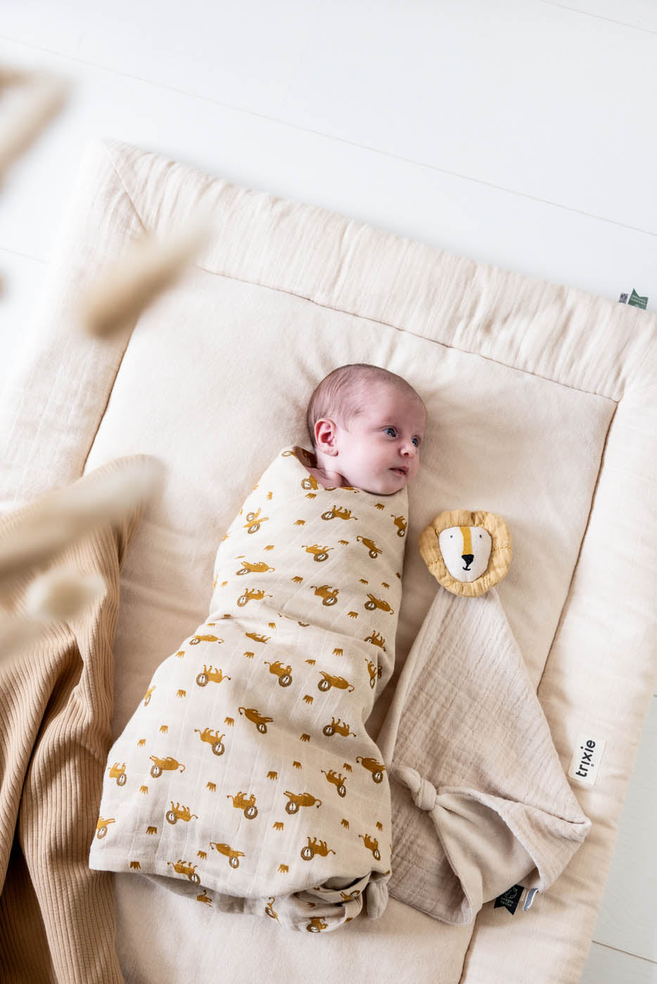Trixie Baby Langes en mousseline Lange en mousseline 110x110cm Lively Lion coton bio