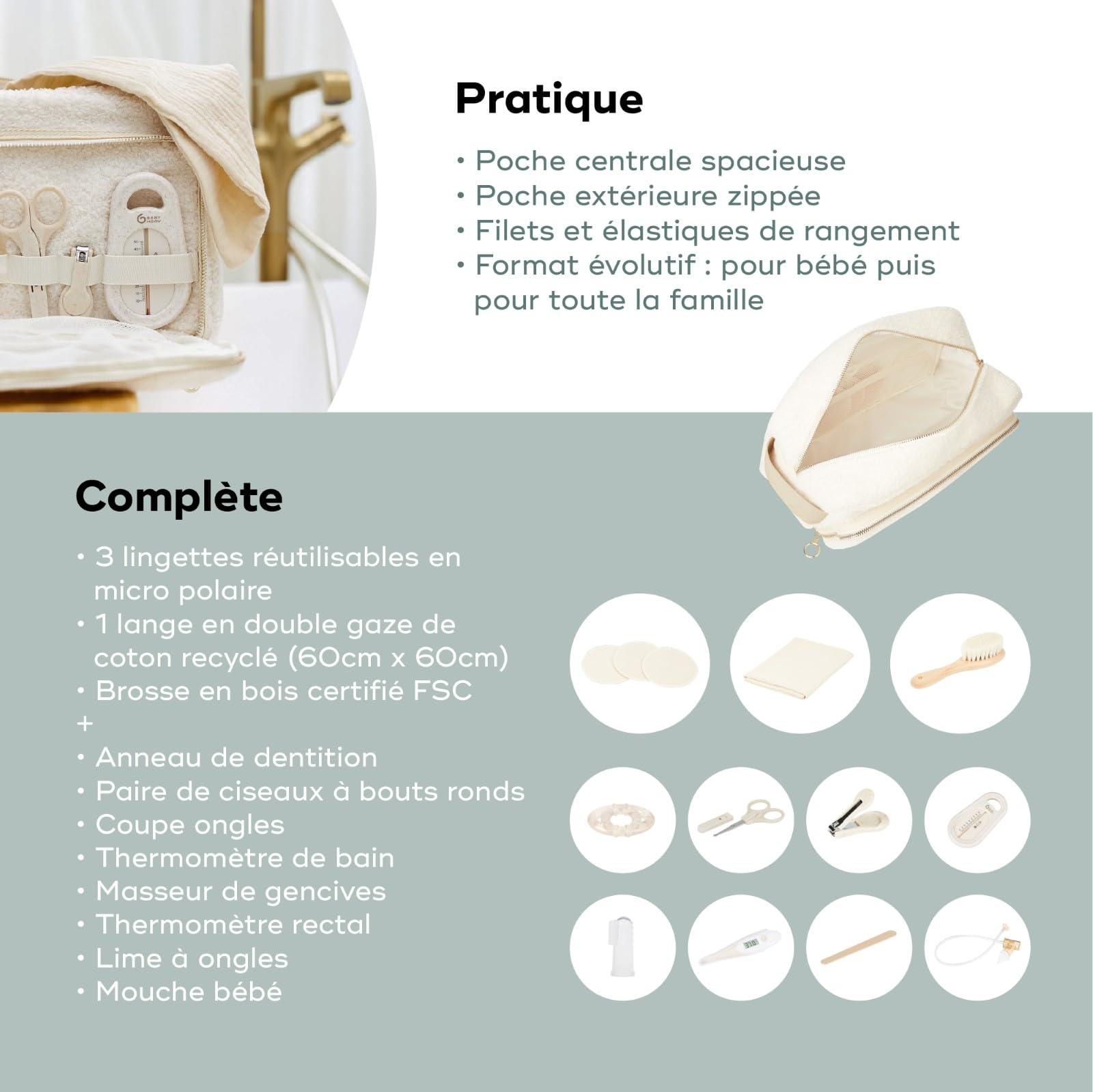 Babymoov Moov / Moov & trousse de soin bébé 11 accessoires beige 6 L