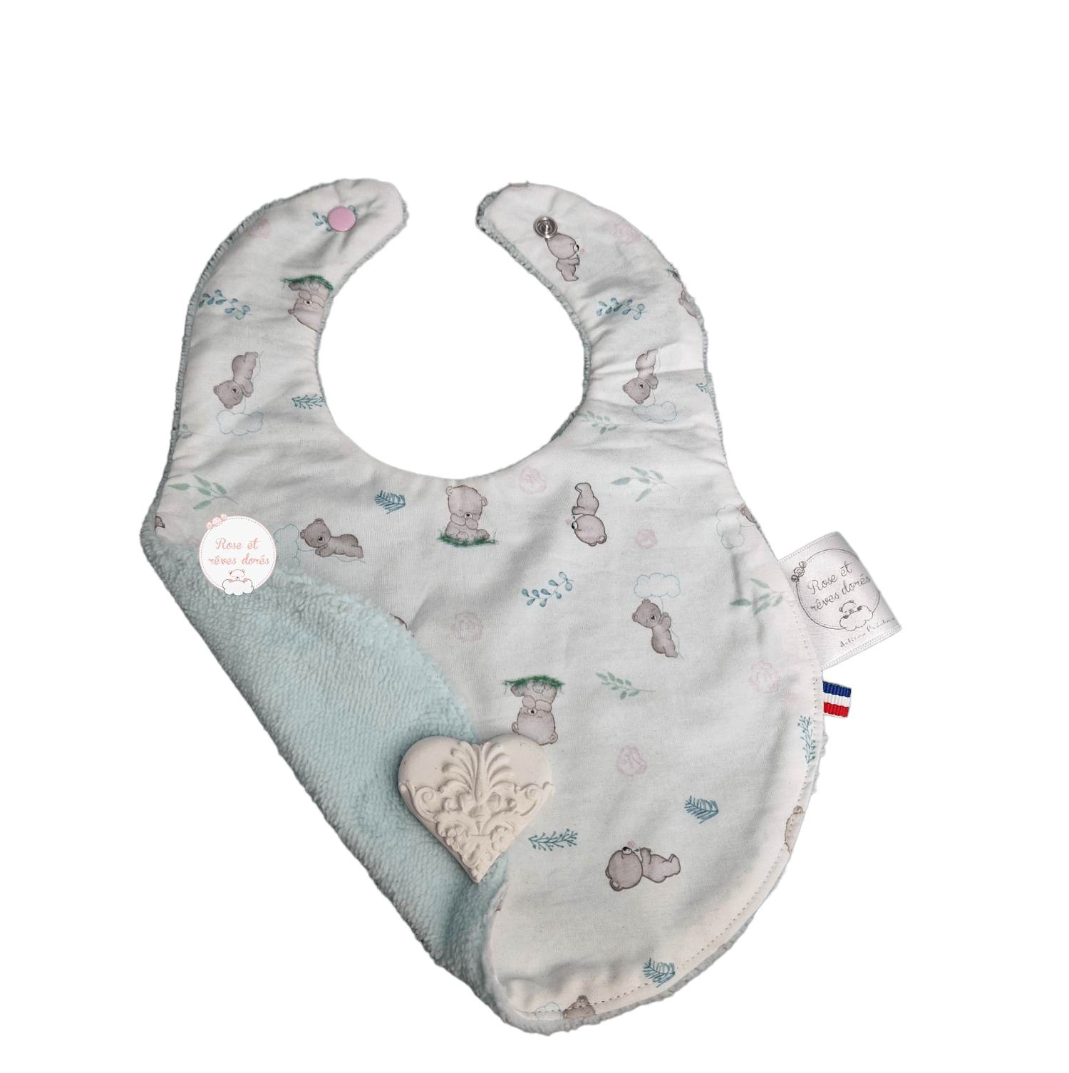 Rose et rêves dorés Bavoirs Intemporels orsi avec roses bavoir bébé coton