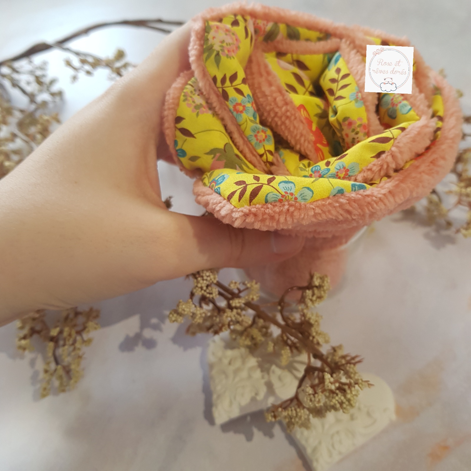 Rose et rêves dorés Fleur de lingettes Soleil coton bambou