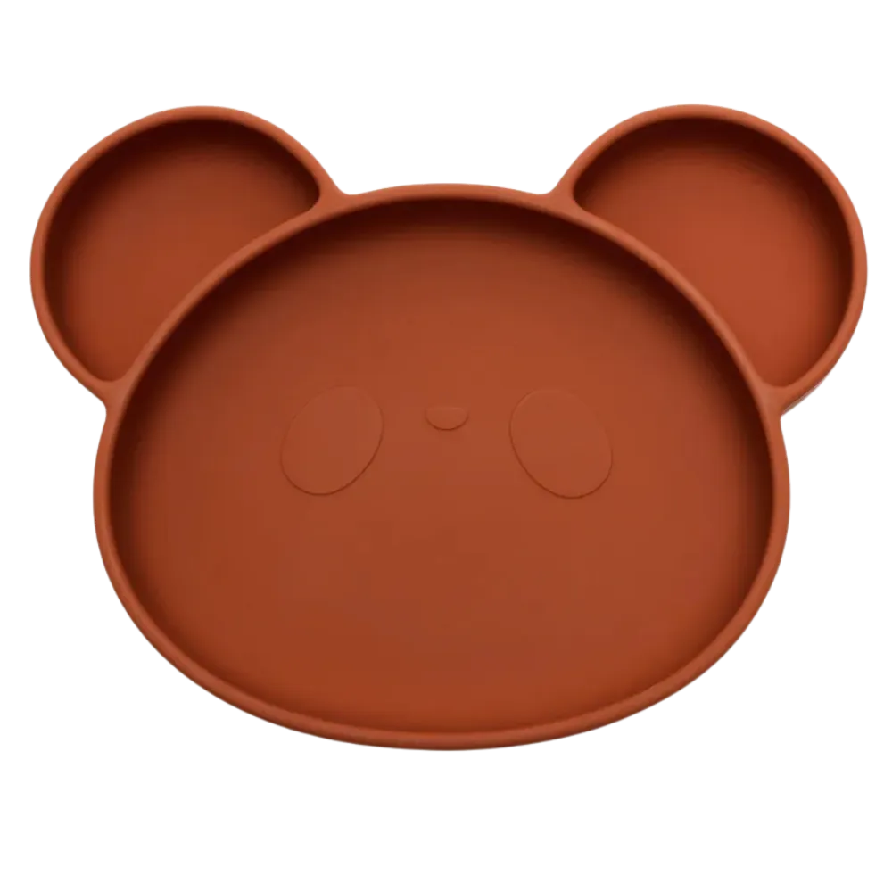 Baby-Crea Vaisselle Bébé assiette panda à ventouse vert olive silicone