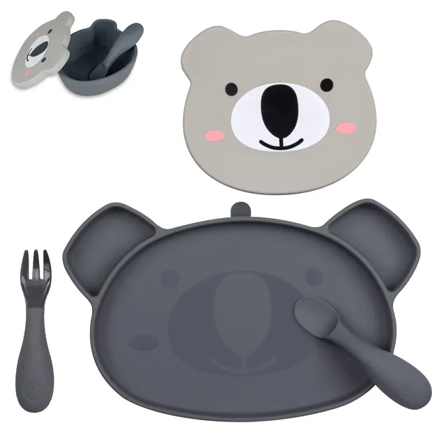 Tum Tum Bowls & Plates set repas bébé gris en silicone