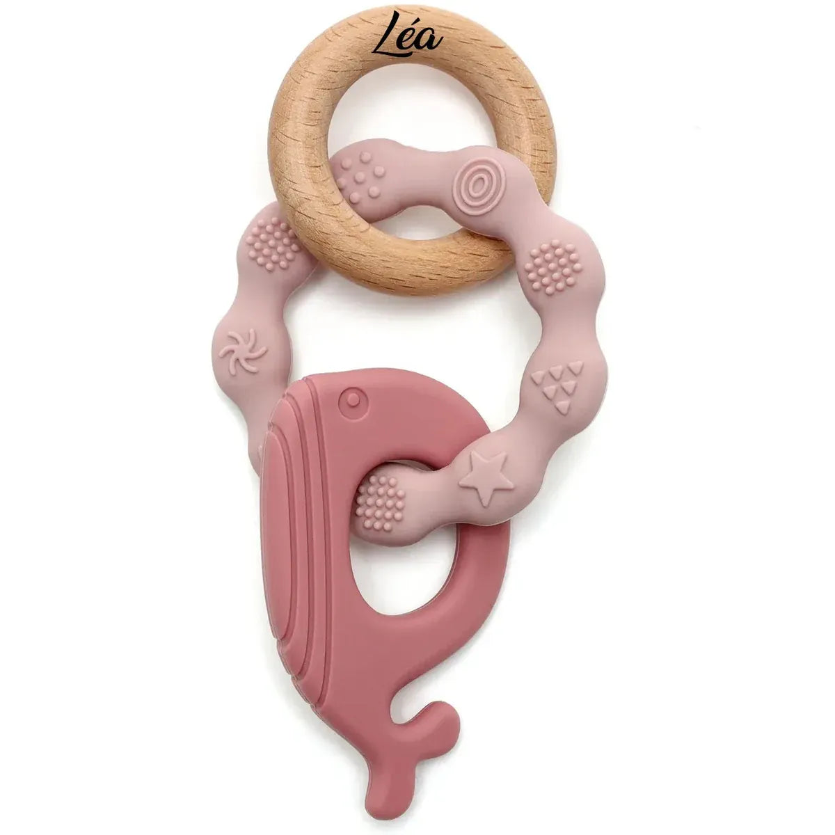 Baby-Crea Anneau de dentition bébé Dauphin bleu marine en bois et silicone