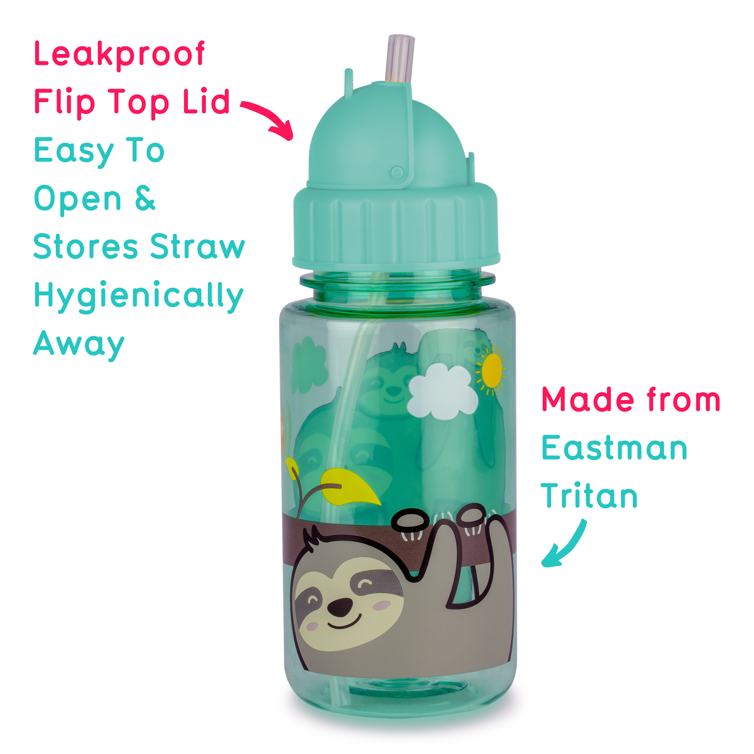 Tum Tum Water Bottles Stanley Sloth gourde enfant 400 ml, avec paille