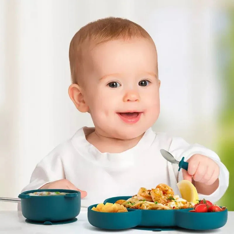 Baby-Crea Coffret repas bébé Panda assiette bol ventouse couverts inox rose pâle