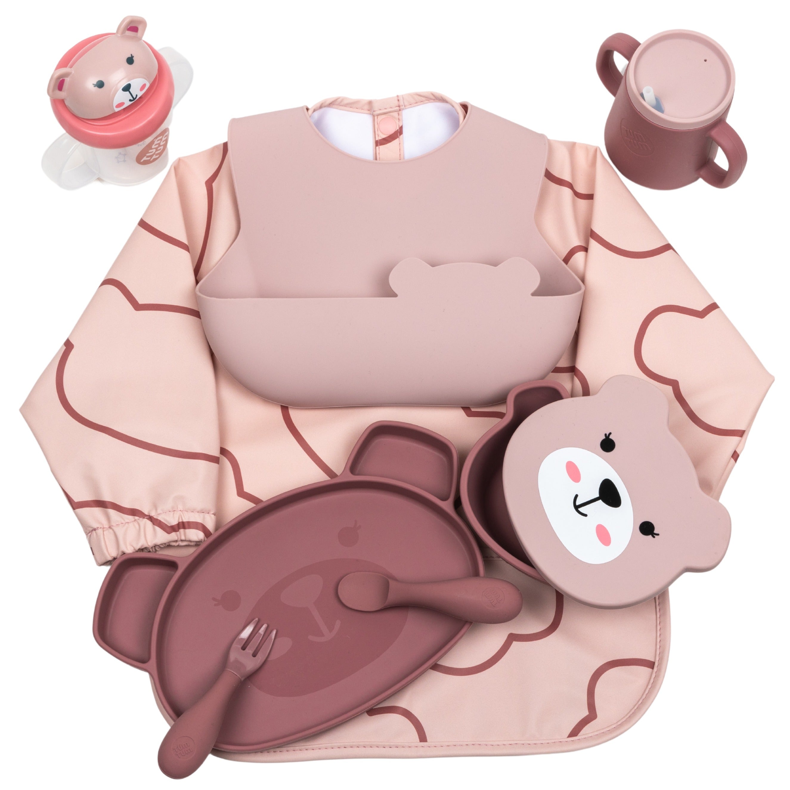 Tum Tum Weaning Baby Weaning Bibs Bundle Plus coffret repas rose